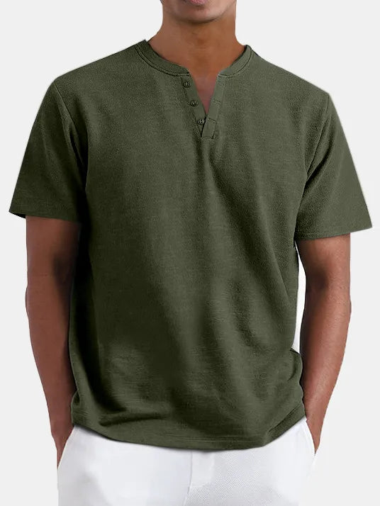 Solid Color Henley Short Sleeve T-Shirt