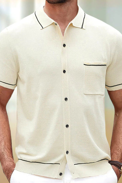 Button Knit Ice Silk Cardigan Polo Shirt