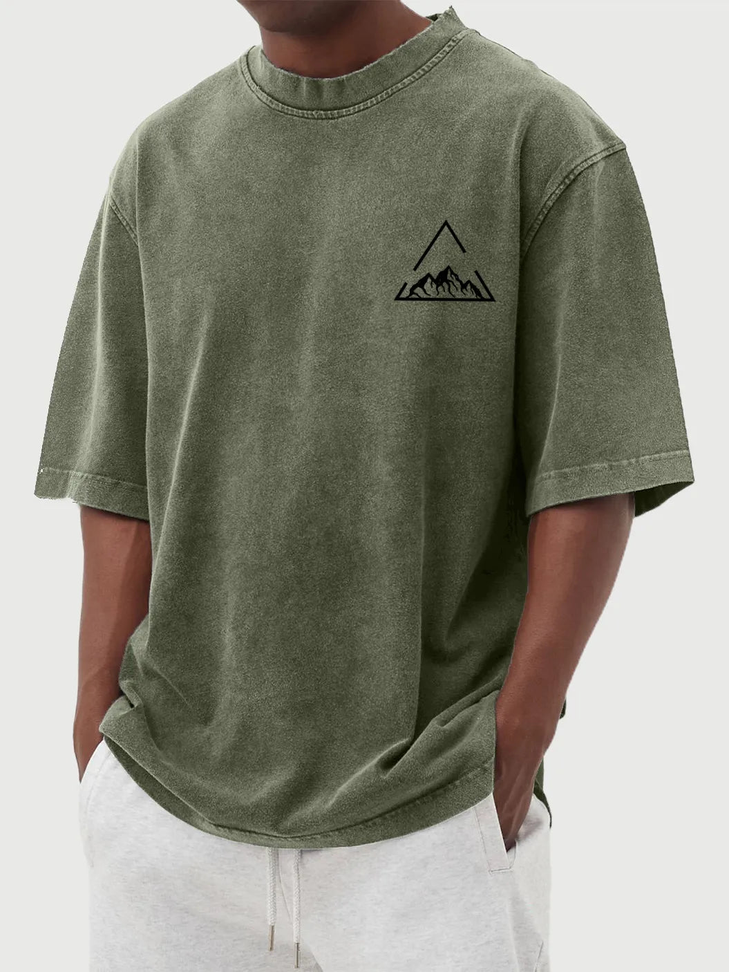 Vintage Wash Triangle Mountain Print Short Sleeve T-Shirt