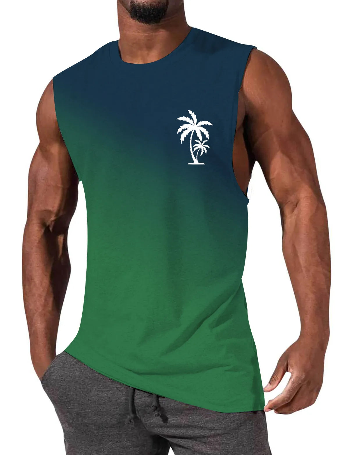 Gradient Color Palm Tree Hawaiian Print Sleeveless T-Shirt