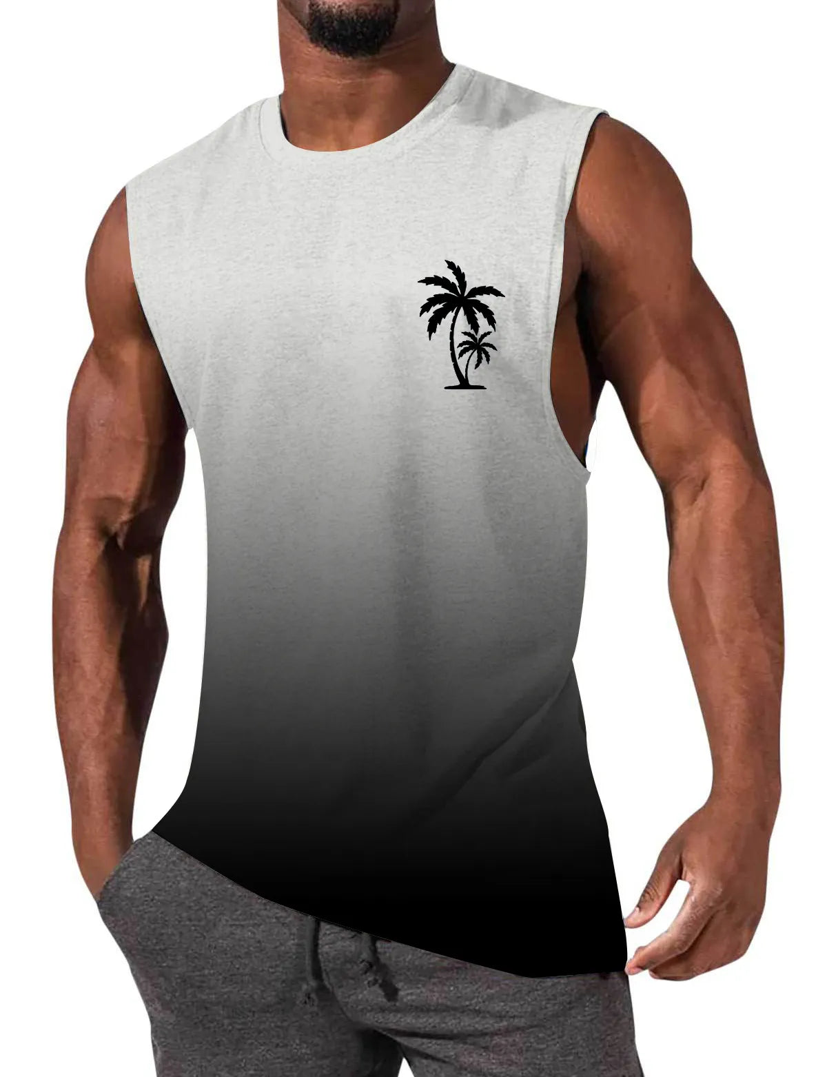 Gradient Color Palm Tree Hawaiian Print Sleeveless T-Shirt
