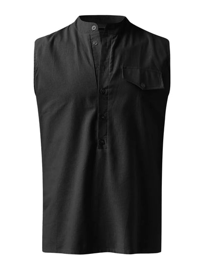 Cotton Linen Henley Sleeveless Vest