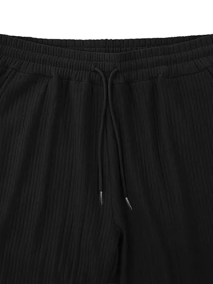 Ribbed Loose Drawstring Straight Pants