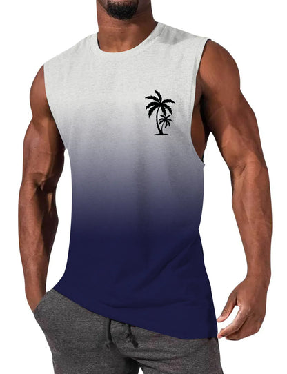 Gradient Color Palm Tree Hawaiian Print Sleeveless T-Shirt