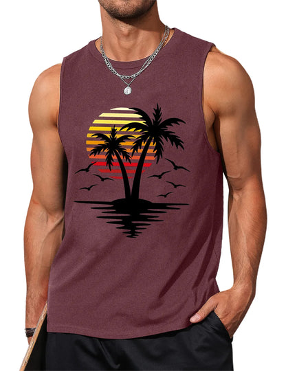 Palm Tree Sleeveless Muscle Tank Top
