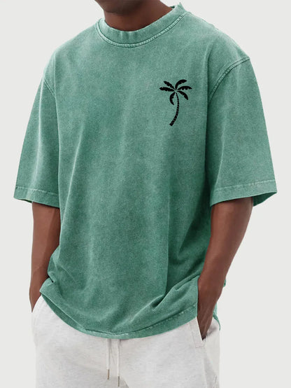Vintage Washed Distressed Coconut Print Short Sleeve T-Shirt