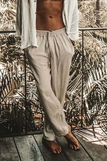 Linen Minimalist Holiday Plain Trousers