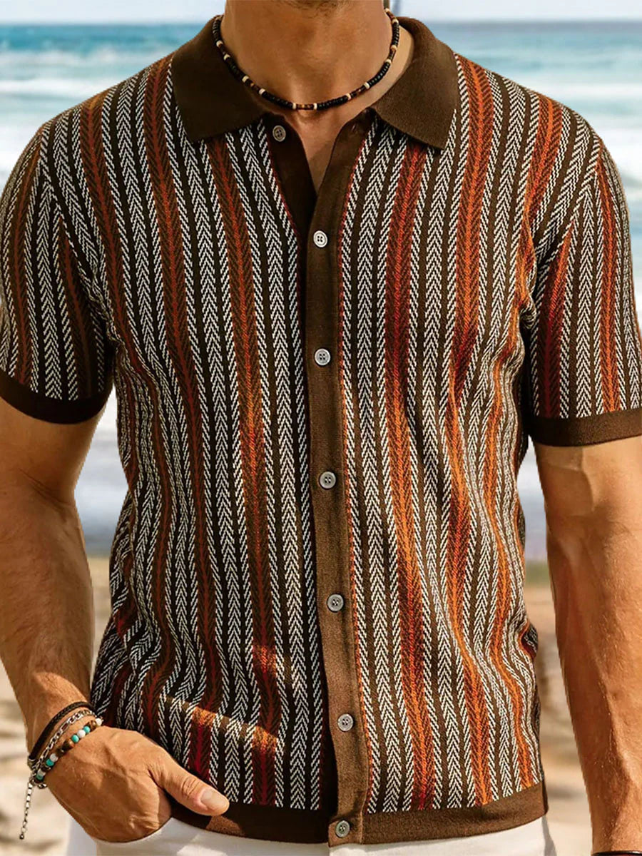 Striped Jacquard Knit Polo Shirt