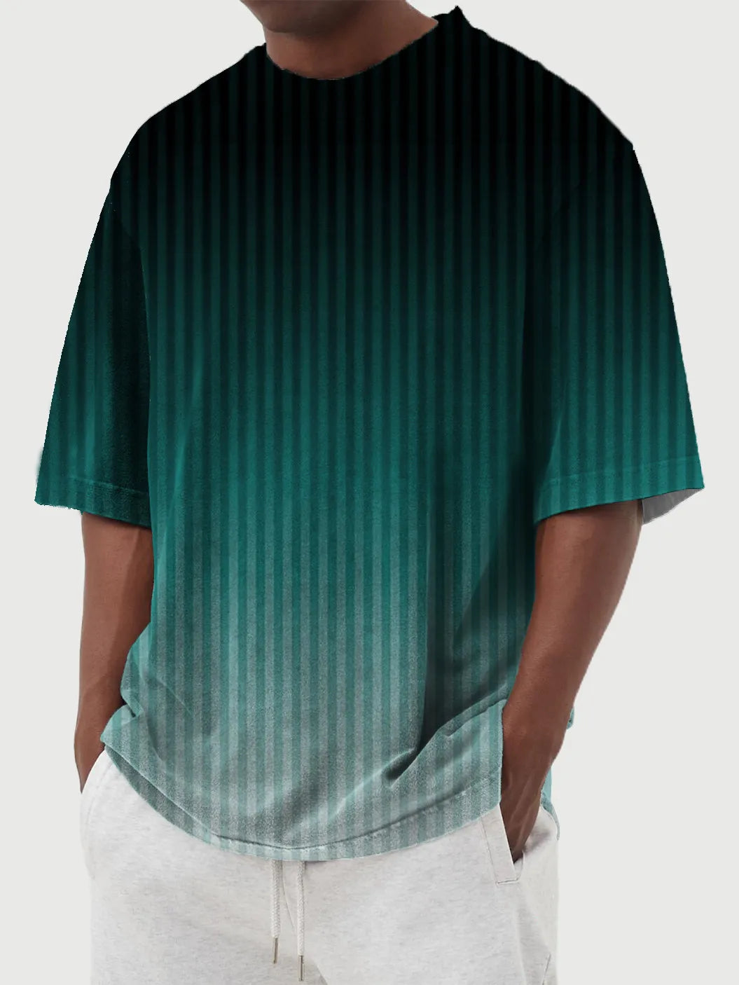 Gradient Vertical Stripe Printed Short Sleeve T-Shirt