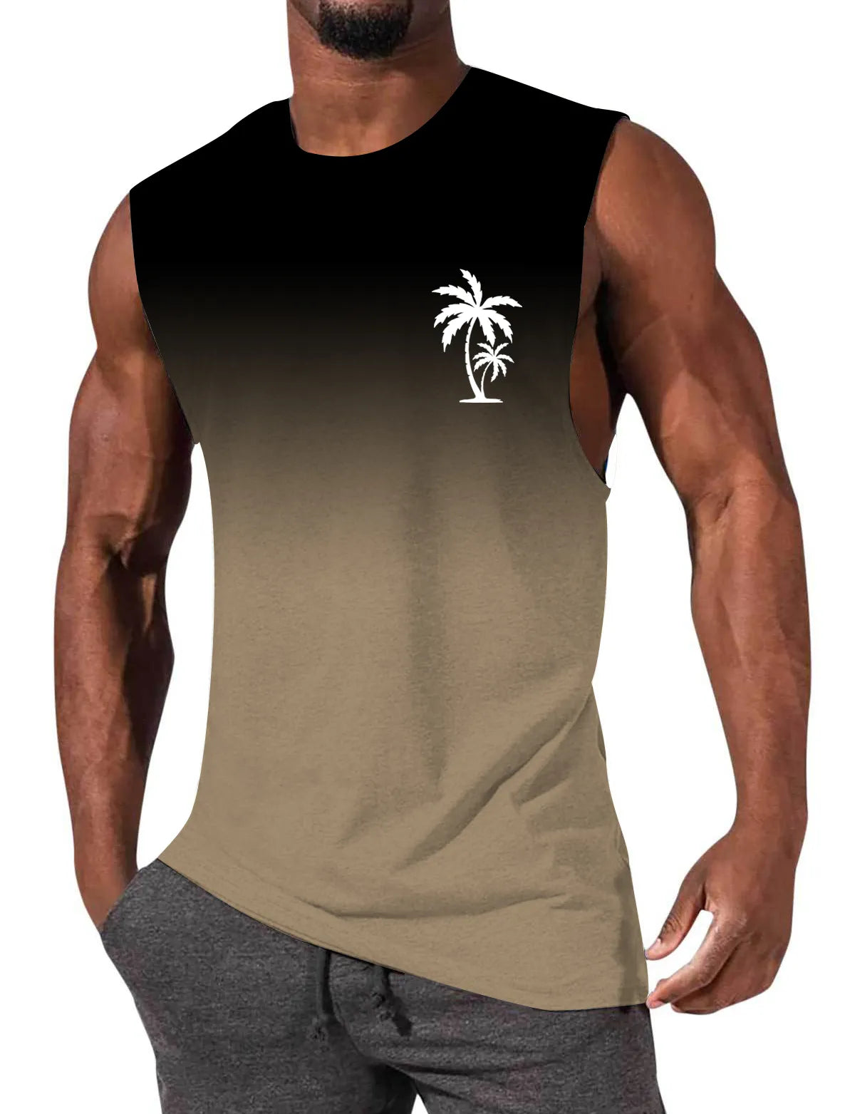 Gradient Color Palm Tree Hawaiian Print Sleeveless T-Shirt
