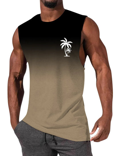 Gradient Color Palm Tree Hawaiian Print Sleeveless T-Shirt