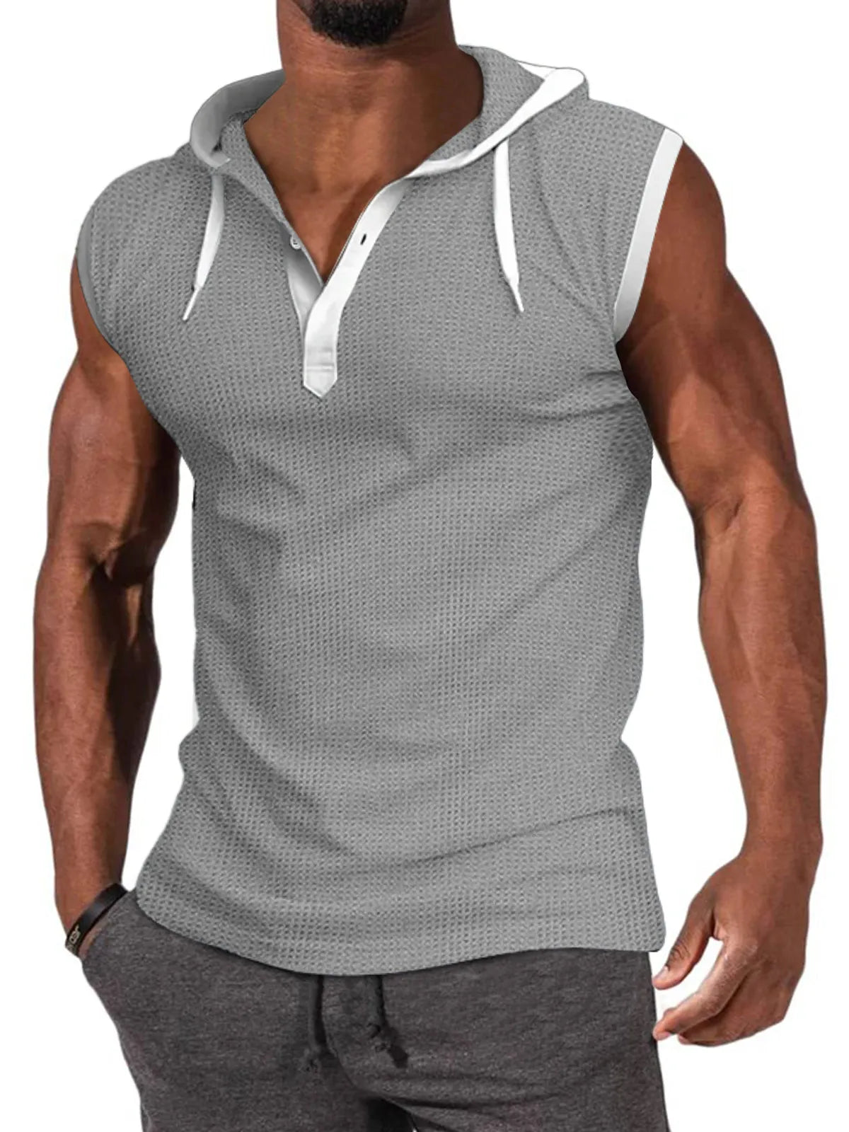 Waffle Hooded Sleeveless Tank Top