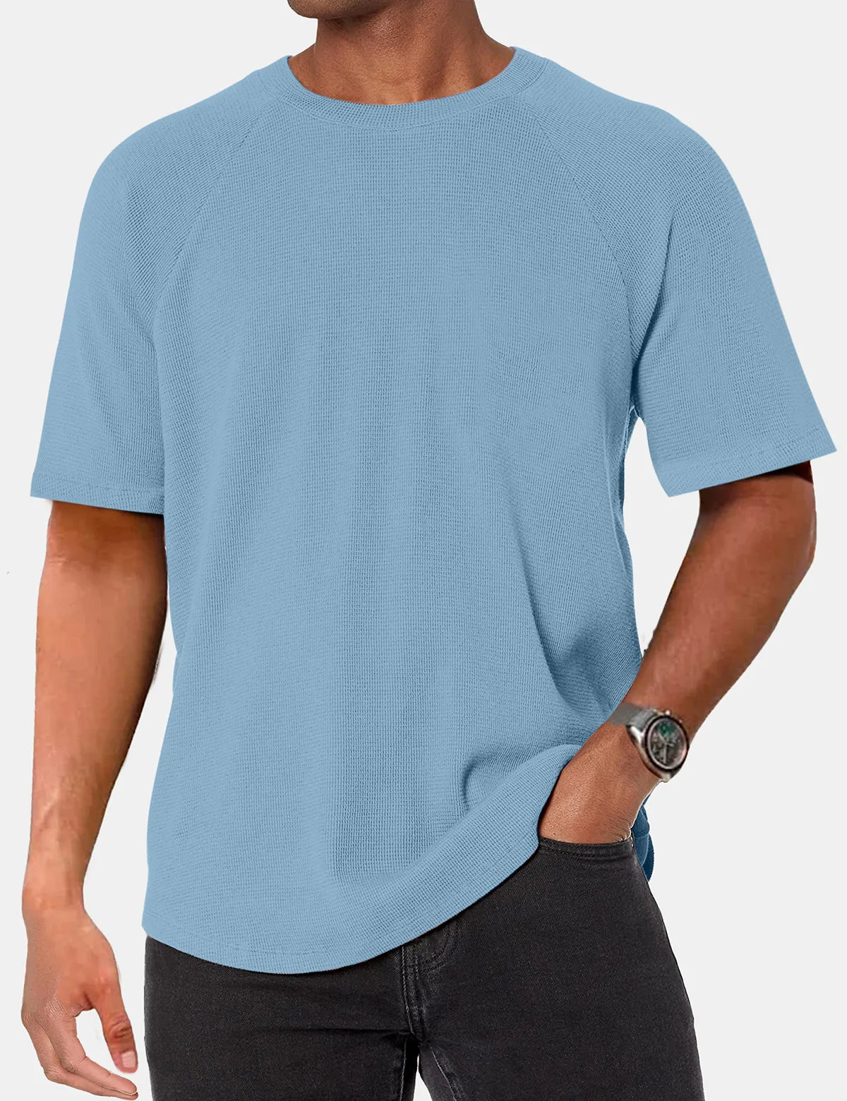 Solid Color Waffle Raglan Short Sleeve T-Shirt