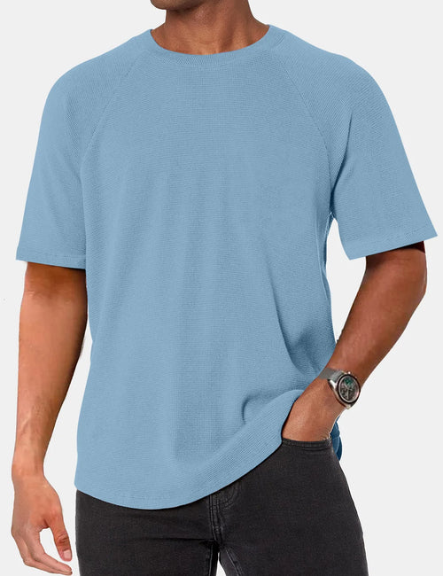 Solid Color Waffle Raglan Short Sleeve T-Shirt
