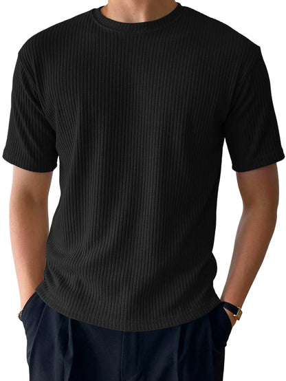 Loose Textured Striped Short Sleeve T-Shirt