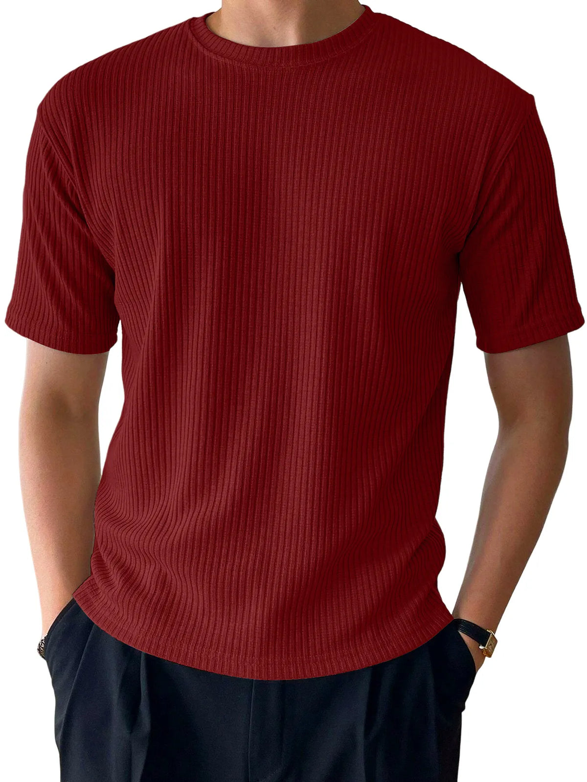 Loose Textured Striped Short Sleeve T-Shirt