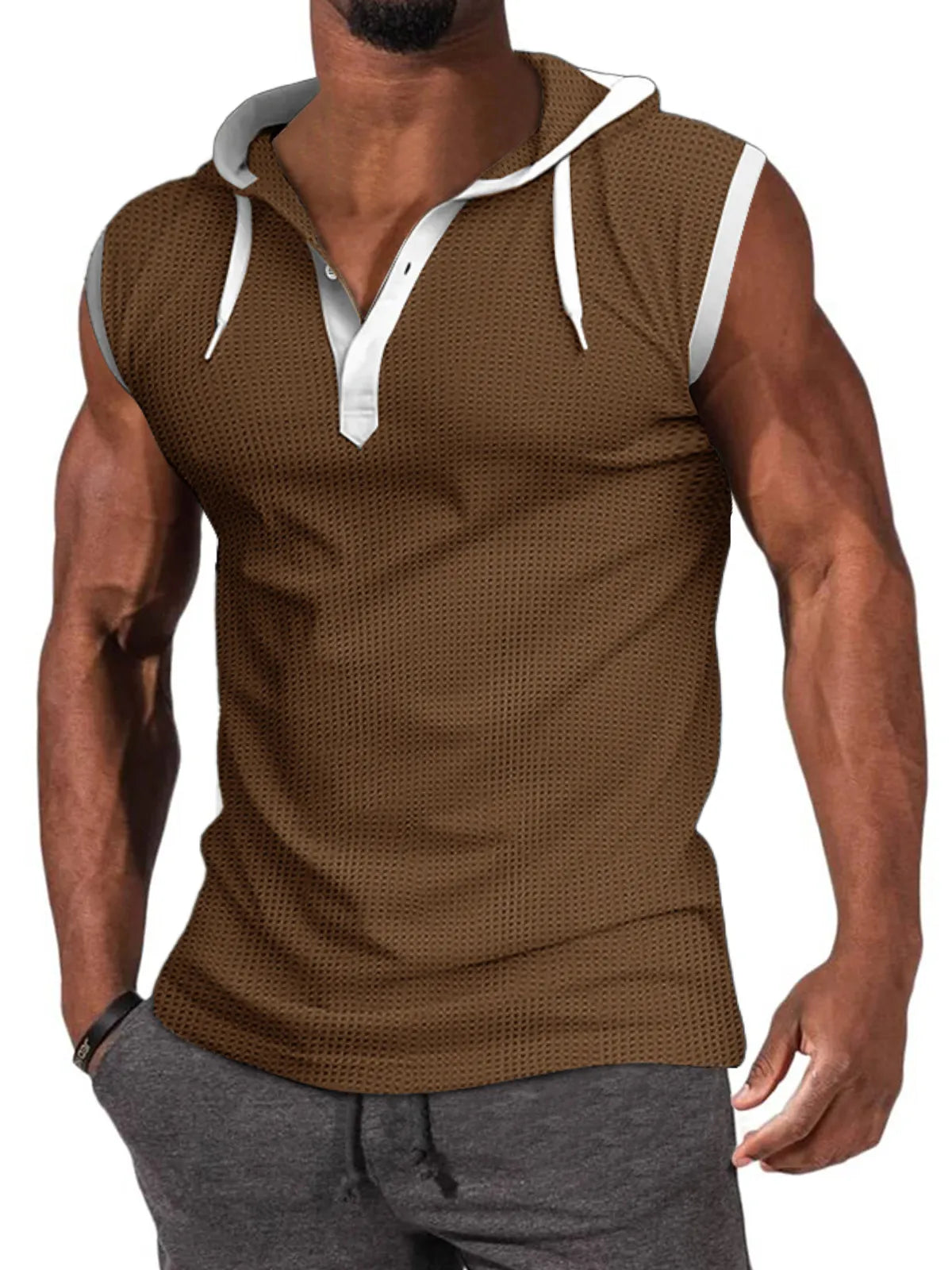 Waffle Hooded Sleeveless Tank Top