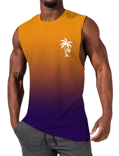 Gradient Color Palm Tree Hawaiian Print Sleeveless T-Shirt