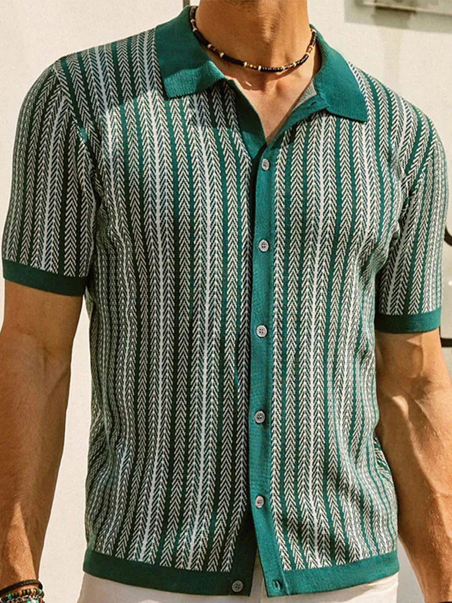 Striped Jacquard Knit Polo Shirt