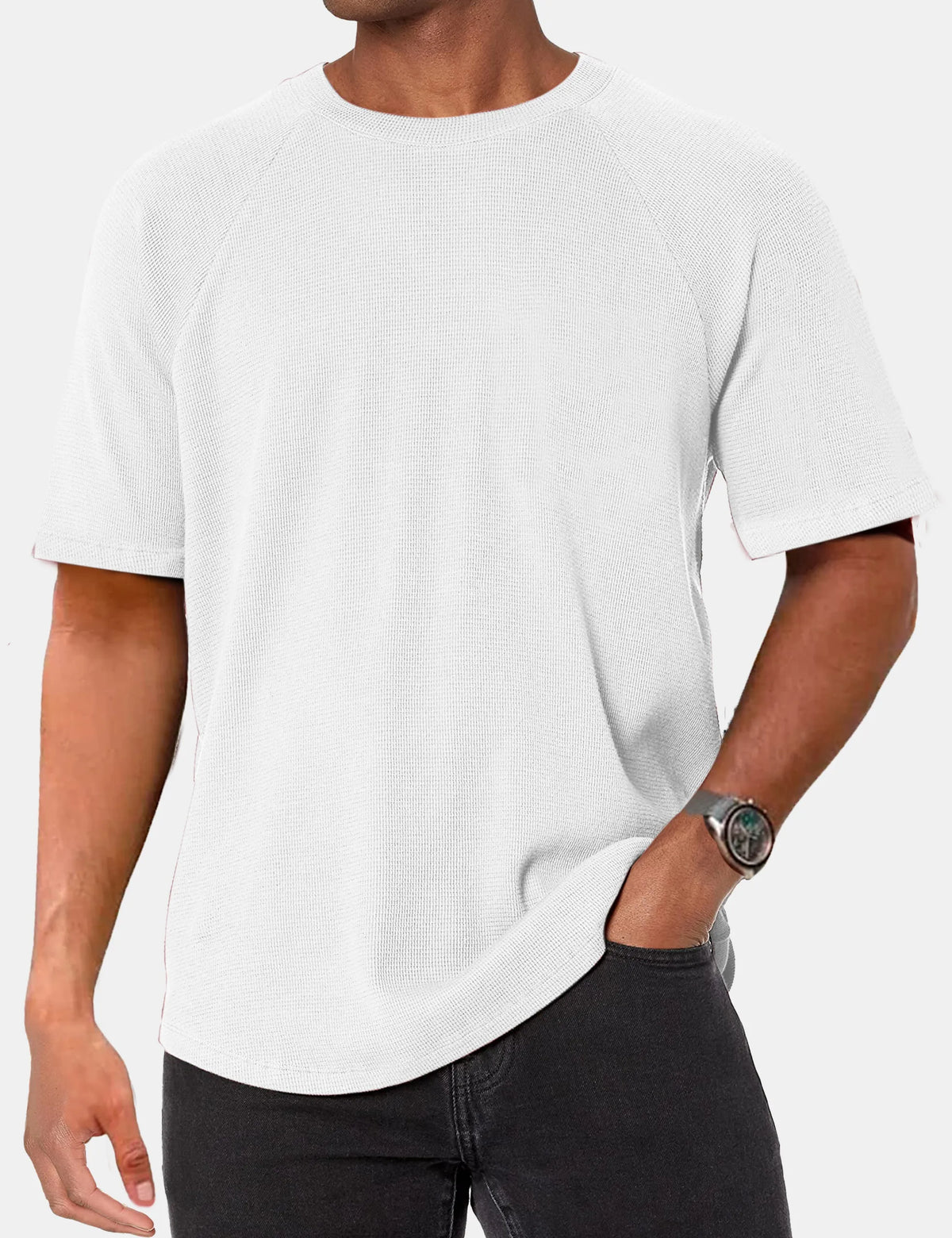 Solid Color Waffle Raglan Short Sleeve T-Shirt