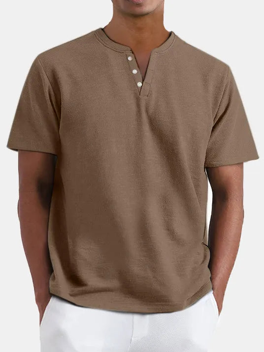 Solid Color Henley Short Sleeve T-Shirt