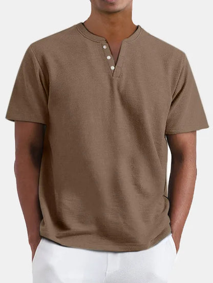 Solid Color Henley Short Sleeve T-Shirt