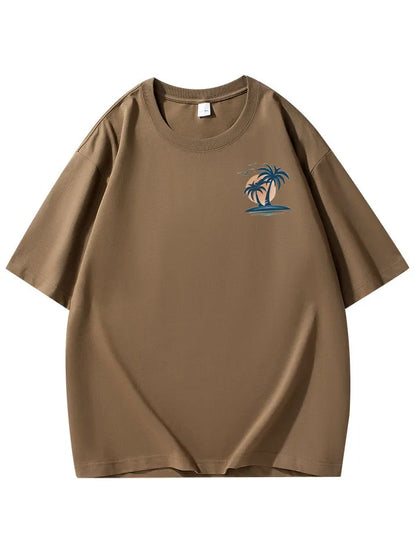 Pure Cotton Palm Tree Print Short Sleeve T-Shirt