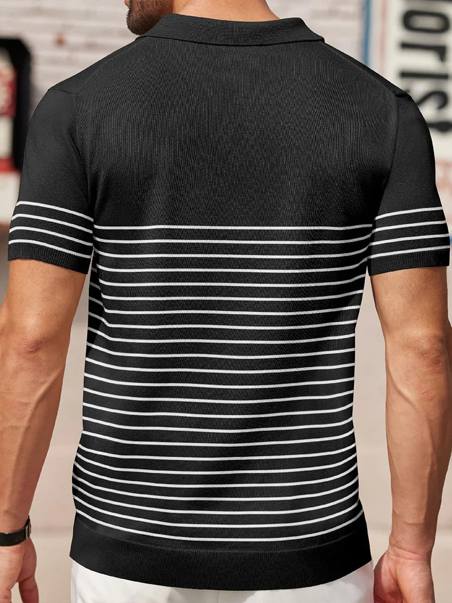 Contrast Stripe Ice Silk Knit Polo Shirt