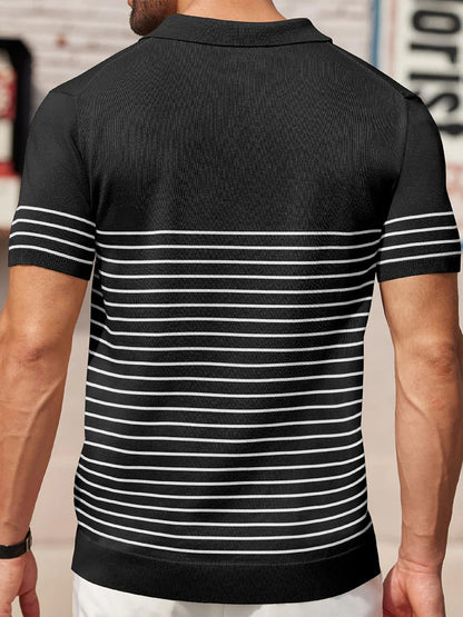Contrast Stripe Ice Silk Knit Polo Shirt