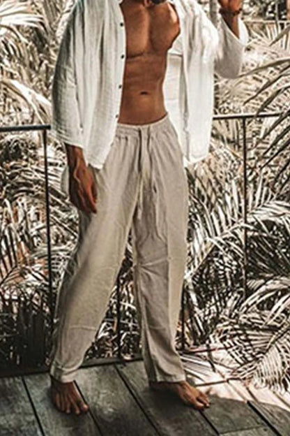 Linen Minimalist Holiday Plain Trousers