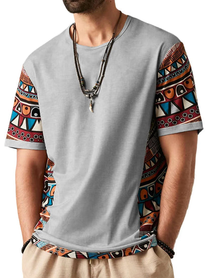 Retro Ethnic Print Short Sleeve T-Shirt