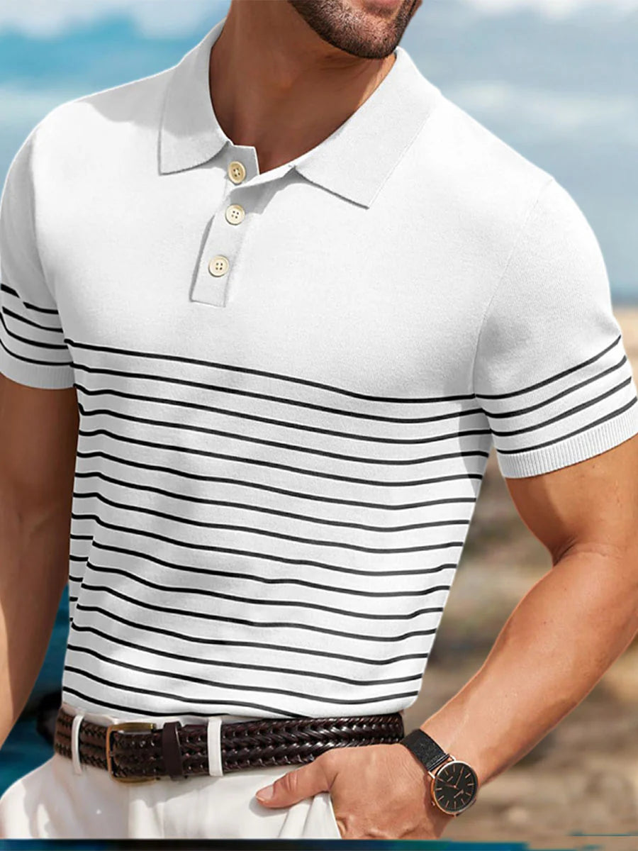 Contrast Stripe Ice Silk Knit Polo Shirt
