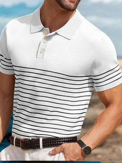Contrast Stripe Ice Silk Knit Polo Shirt