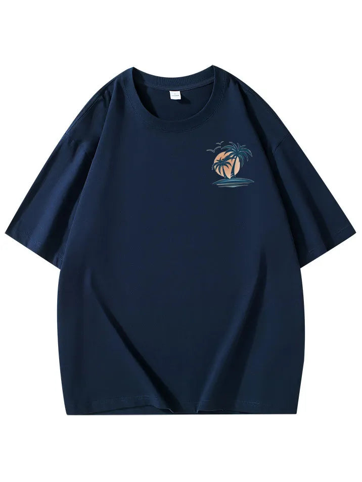 Pure Cotton Palm Tree Print Short Sleeve T-Shirt