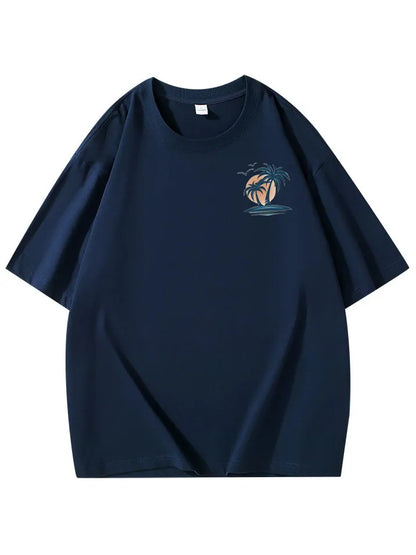Pure Cotton Palm Tree Print Short Sleeve T-Shirt