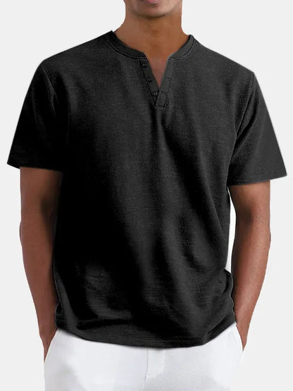 Solid Color Henley Short Sleeve T-Shirt