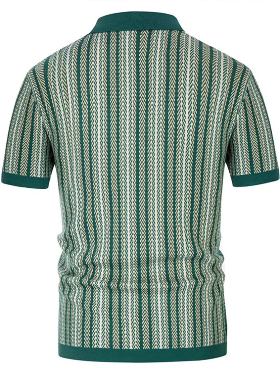 Striped Jacquard Knit Polo Shirt