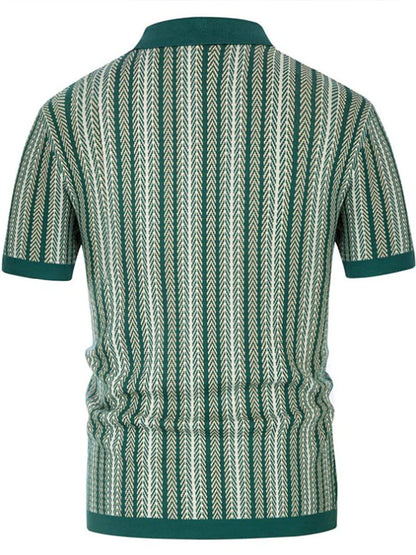 Striped Jacquard Knit Polo Shirt