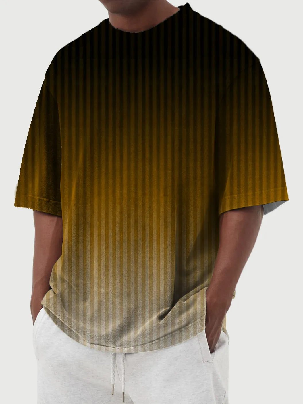 Gradient Vertical Stripe Printed Short Sleeve T-Shirt