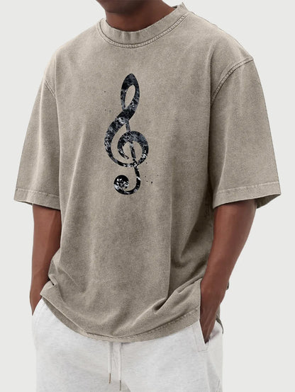 Vintage Washed Distressed Note Print Short Sleeve T-Shirt