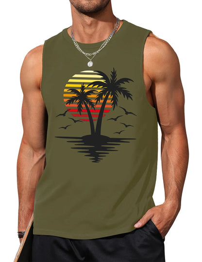 Palm Tree Sleeveless Muscle Tank Top