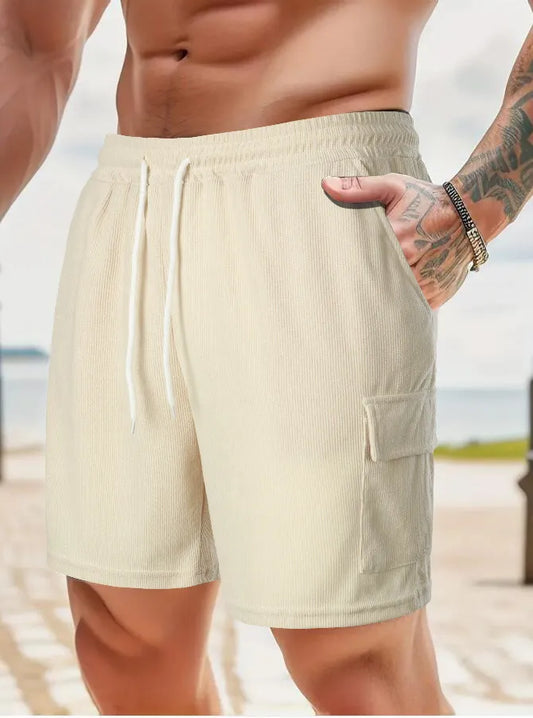 Solid Color Corduroy Pocket Shorts