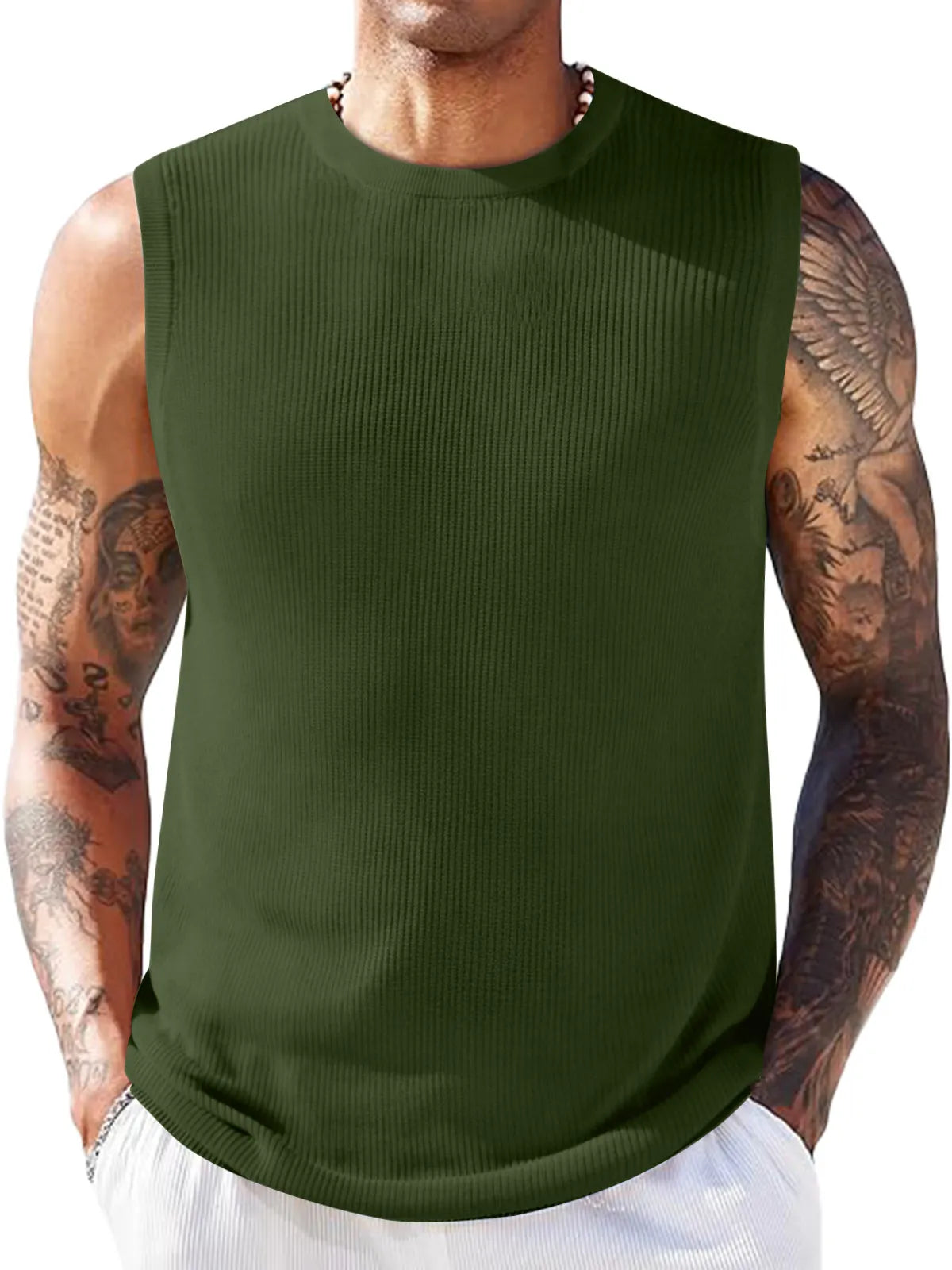 Ribbed Round Neck Sleeveless Vest