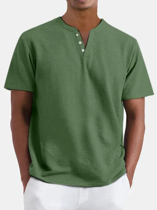 Solid Color Henley Short Sleeve T-Shirt