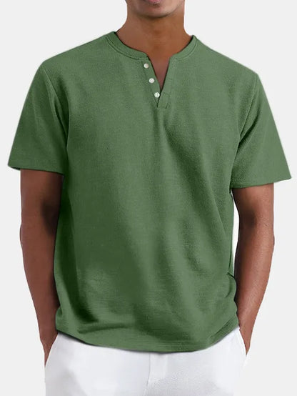 Solid Color Henley Short Sleeve T-Shirt