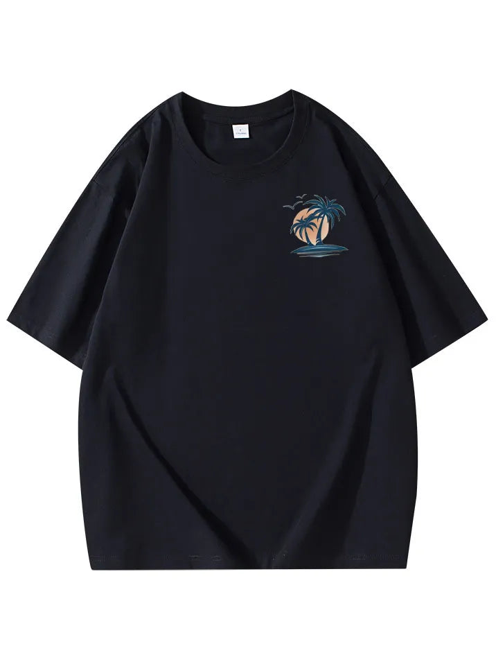 Pure Cotton Palm Tree Print Short Sleeve T-Shirt