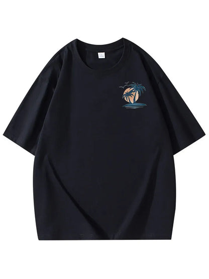 Pure Cotton Palm Tree Print Short Sleeve T-Shirt