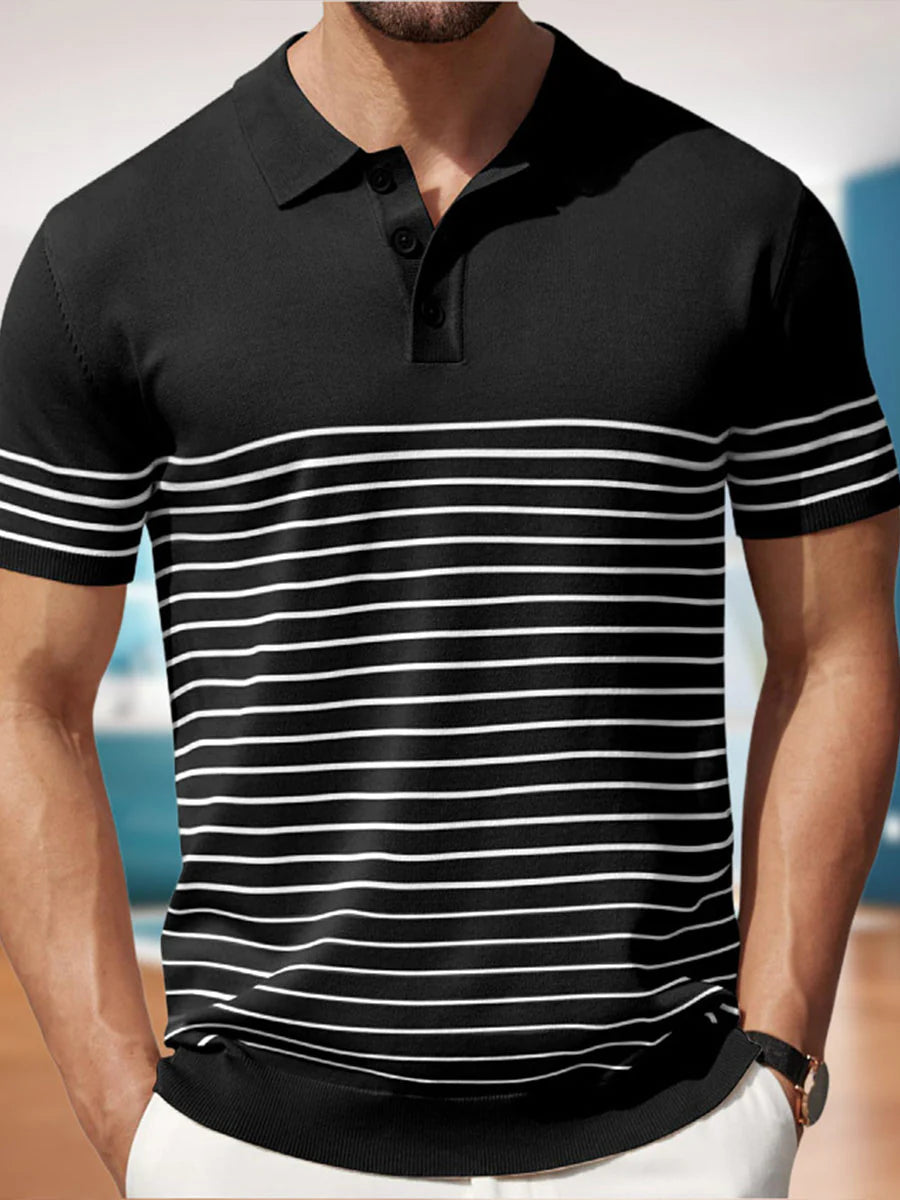 Contrast Stripe Ice Silk Knit Polo Shirt