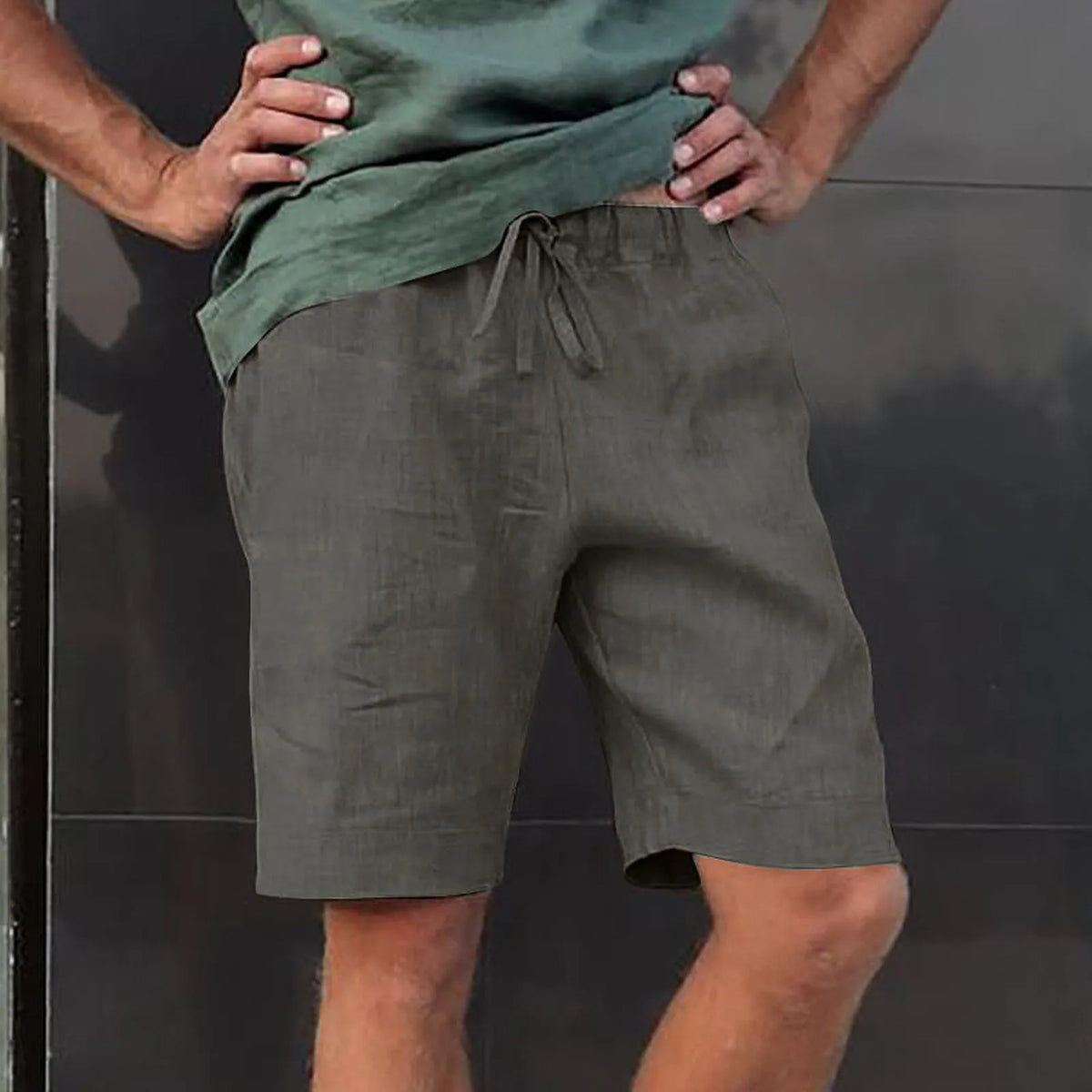 Linen Multi-Pocket Drawstring Shorts