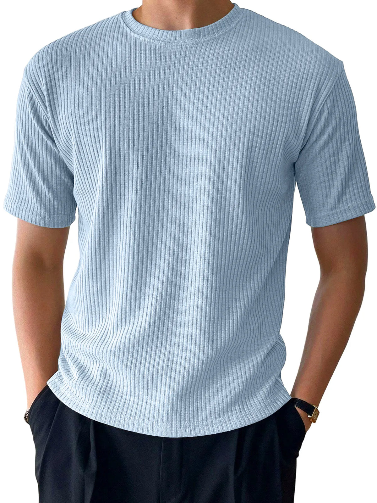 Loose Textured Striped Short Sleeve T-Shirt